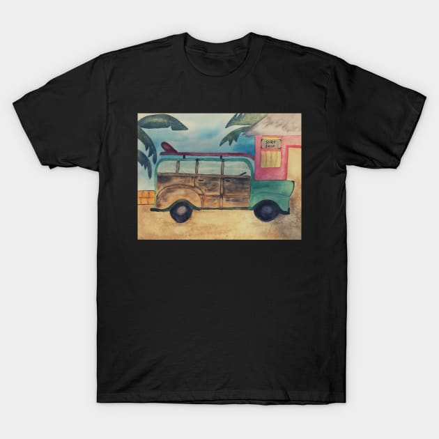 Surf Car Watercolor Art Shirt T-Shirt by Julia Frost